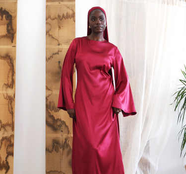 WINE RED FLARED SLEEVE DRESS